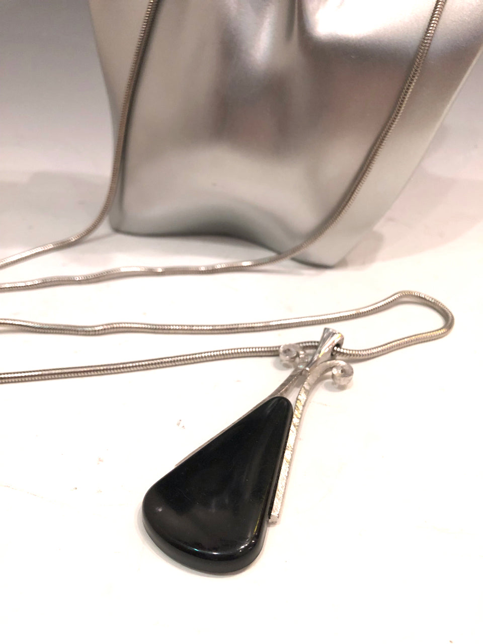 Silver/Black Teardrop Charm Necklace