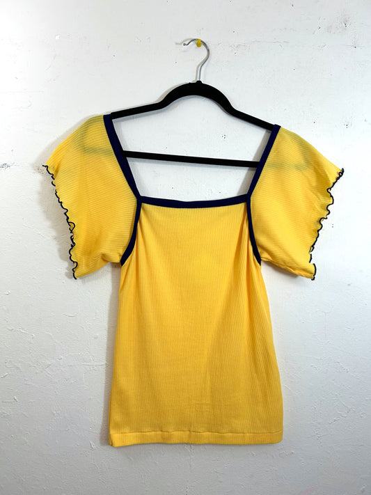Helen Sue Flirty Waves Top - Yellow/Blue (Deadstock)