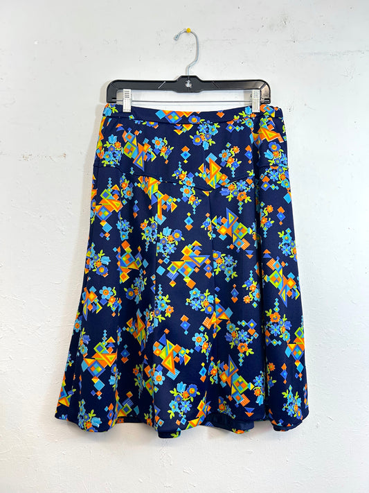 Printed 70s Cubes, Triangles & Flowers Skirt
