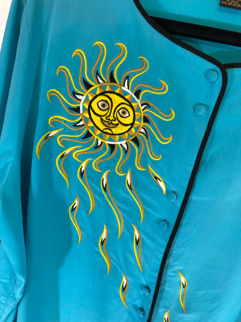 Bob Mackie Sun Face Embroidered Blouse