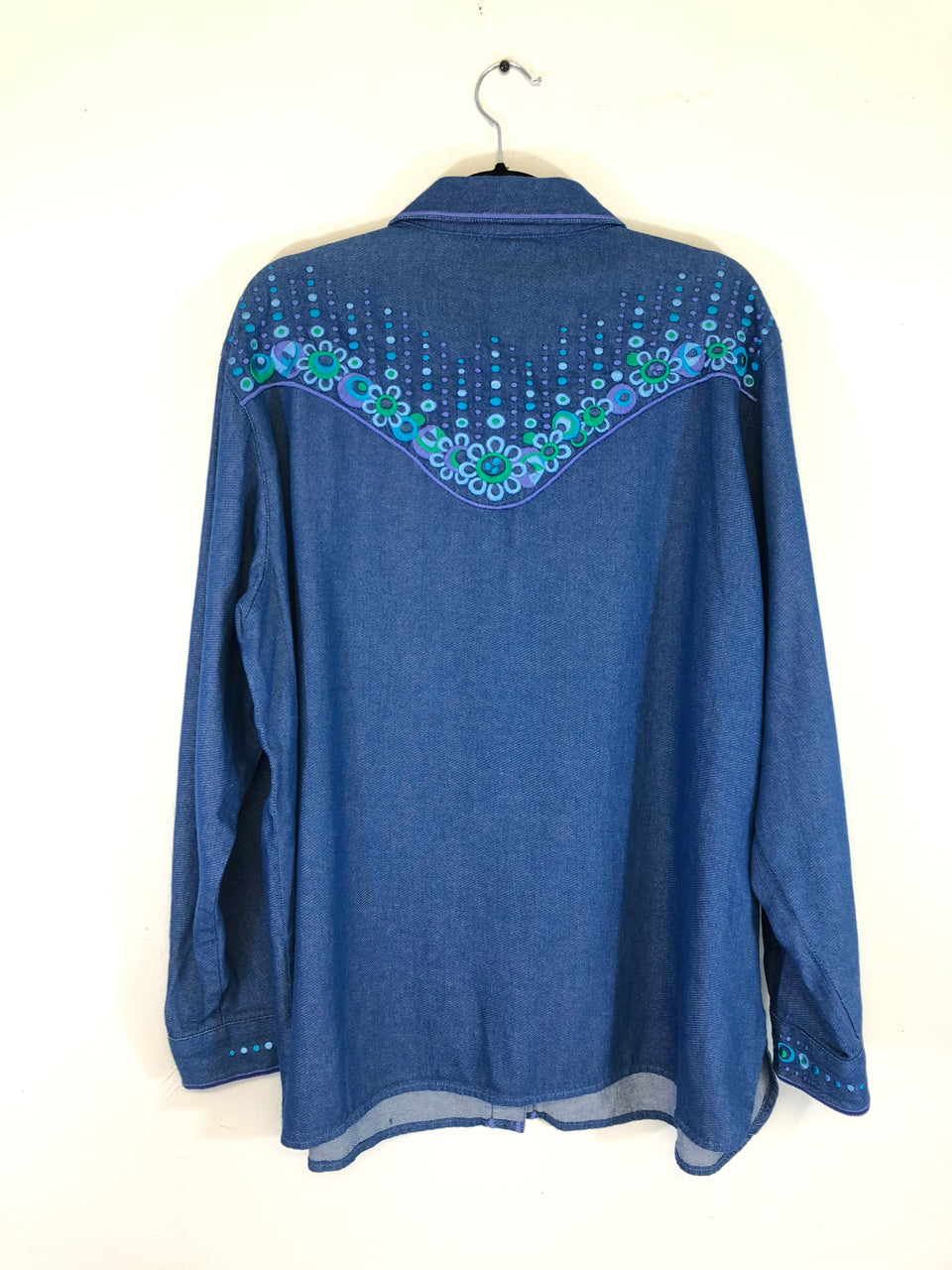 Bob Mackie Embroidered Denim-Style Blouse