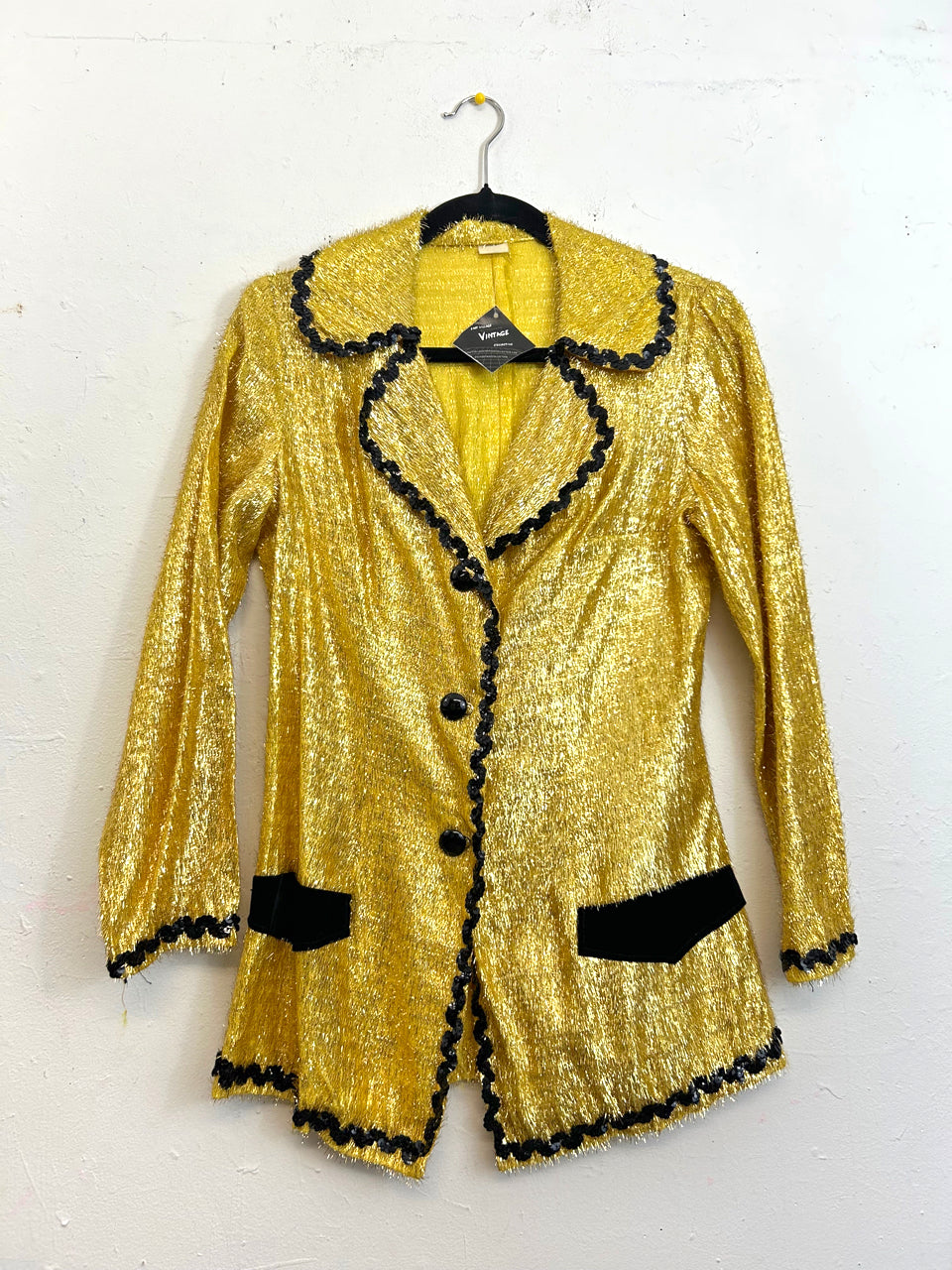Fuzzy Gold Jacket with Black Sequined Trim