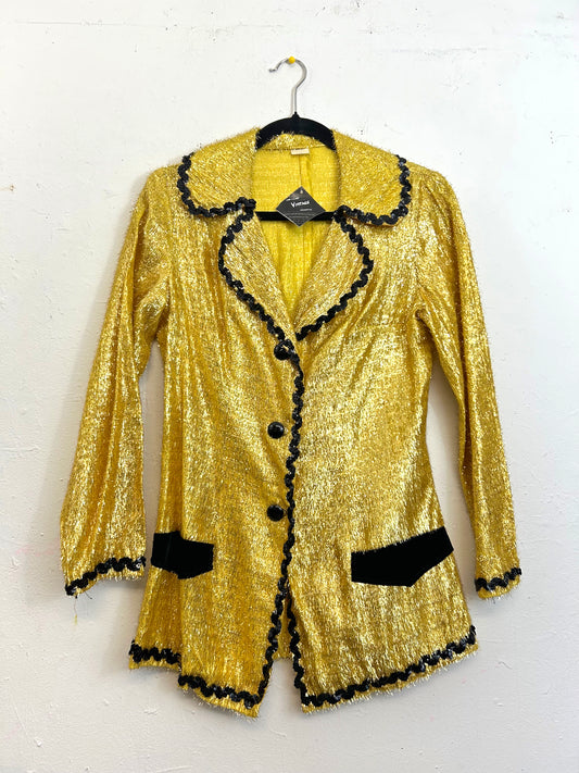 Fuzzy Gold Jacket with Black Sequined Trim