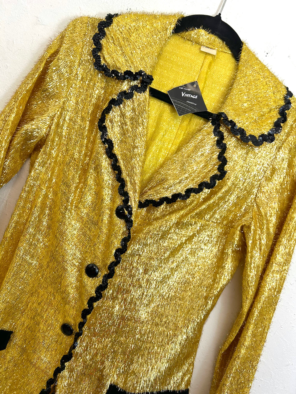 Fuzzy Gold Jacket with Black Sequined Trim