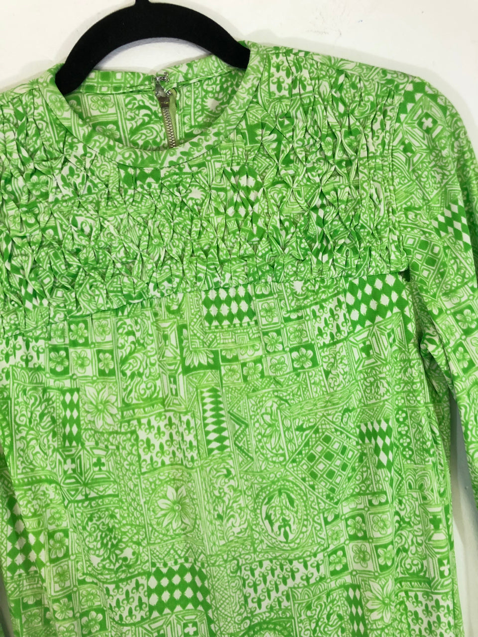 Green Printed 70s Dress