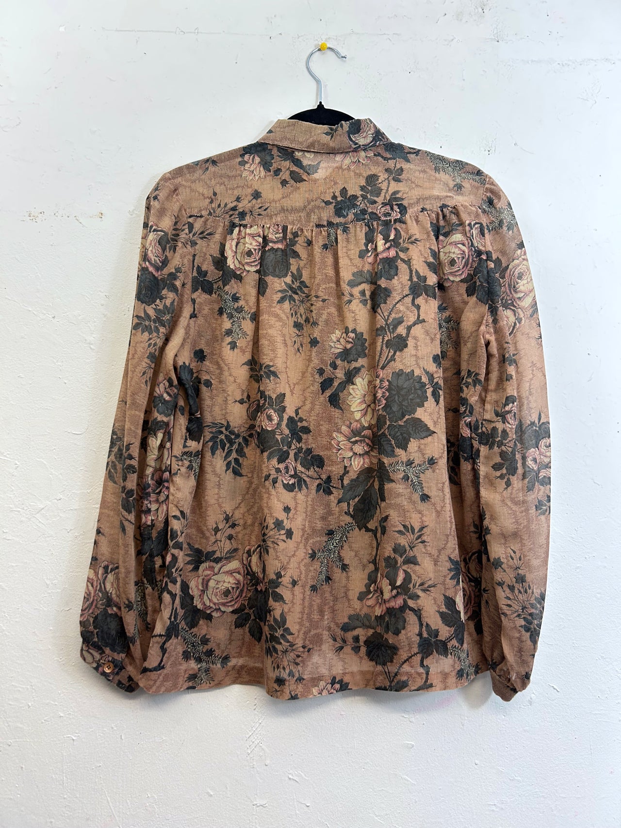 Sheer Brown Roses 70s Blouse