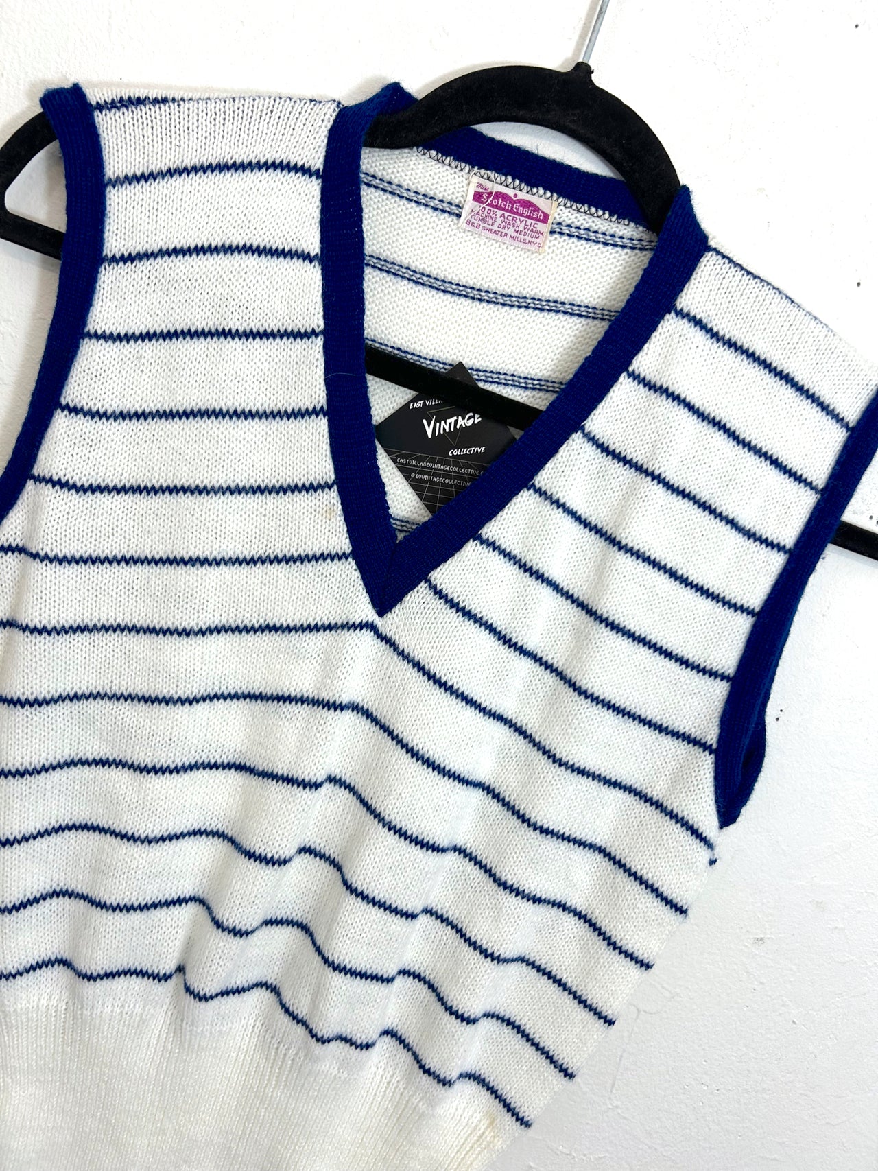 Miss Scotch English White & Navy V-Neck Sweater Vest (Deadstock)