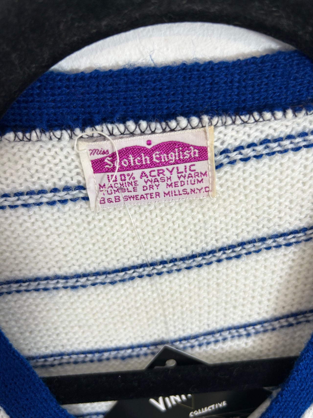 Miss Scotch English White & Navy V-Neck Sweater Vest (Deadstock)