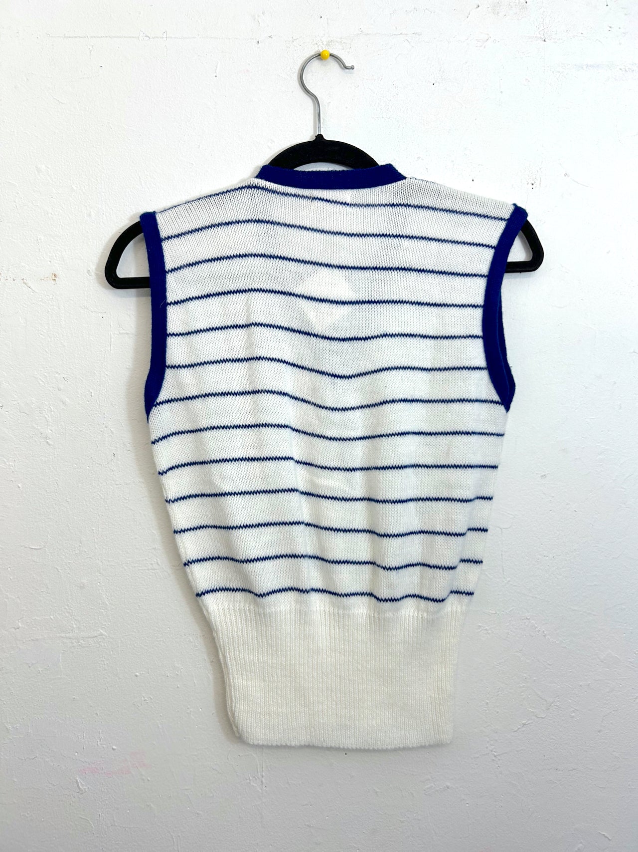 Miss Scotch English White & Navy V-Neck Sweater Vest (Deadstock)