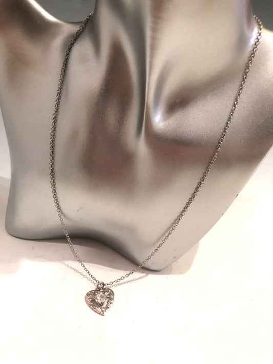 Silver Rhinestone Heart Necklace