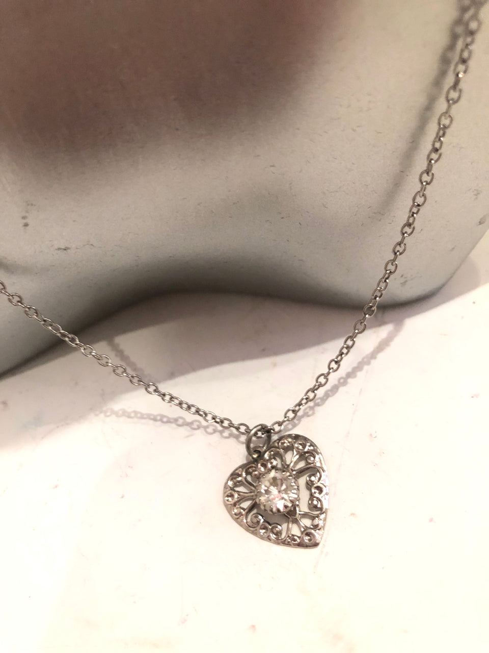 Silver Rhinestone Heart Necklace