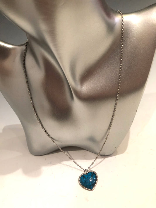 Blue Marble Heart Necklace