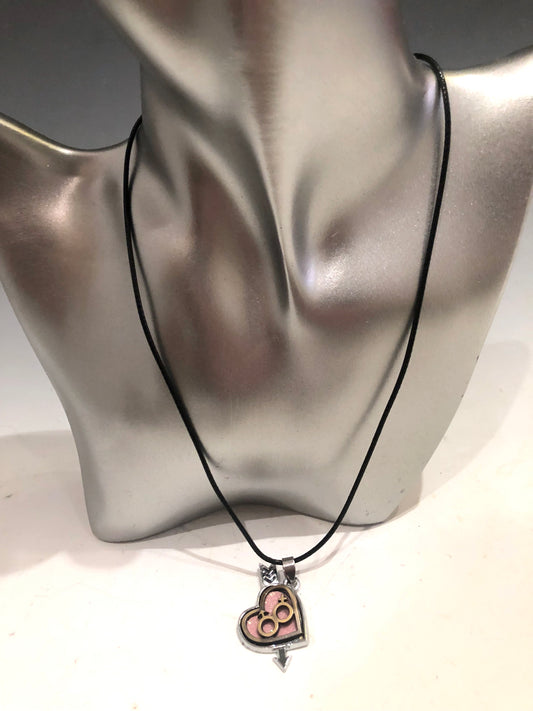 Arrow Through Heart Pink Necklace (With Man/Woman Symbols)