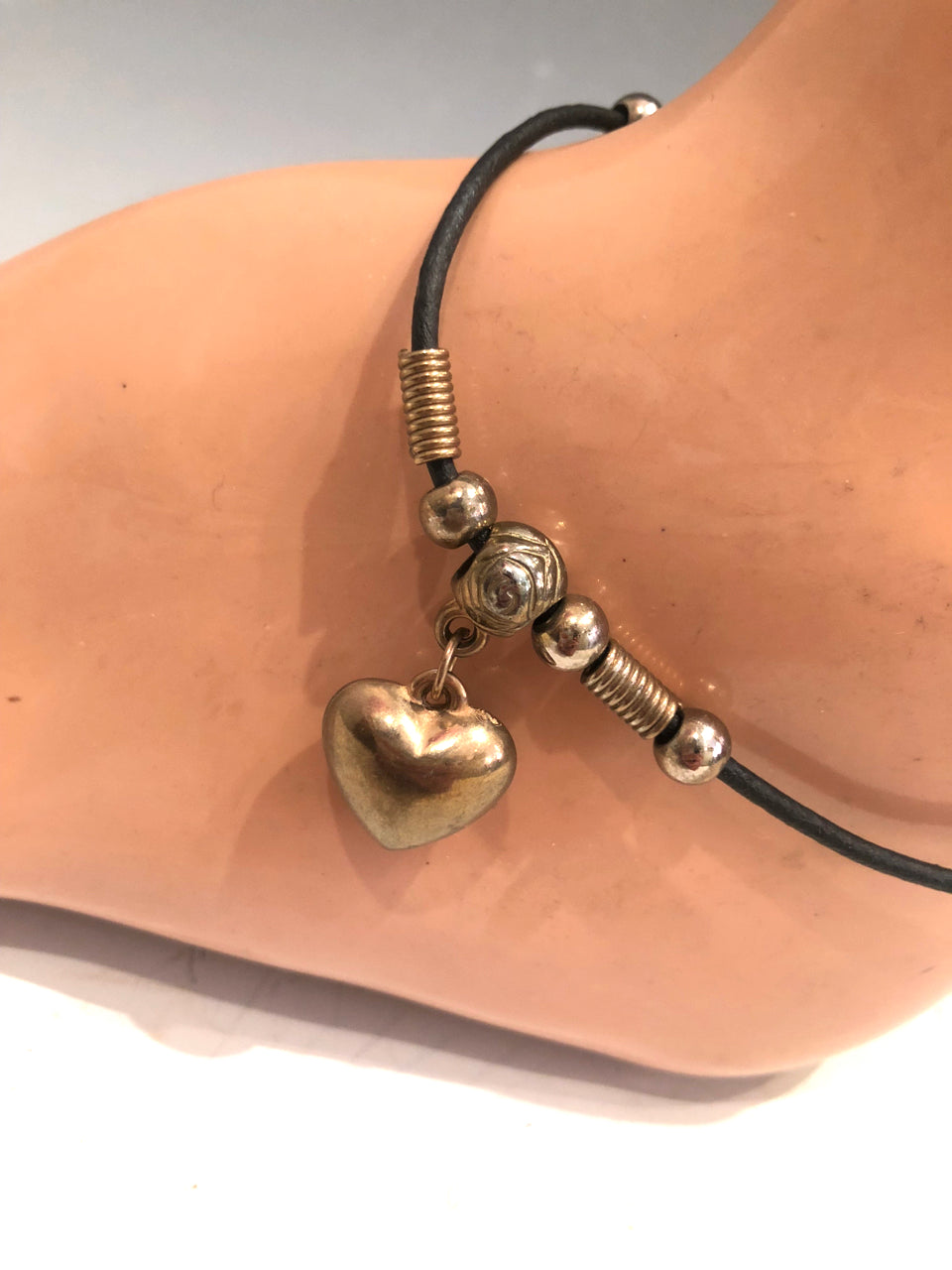 Black & Silver Heart Anklet