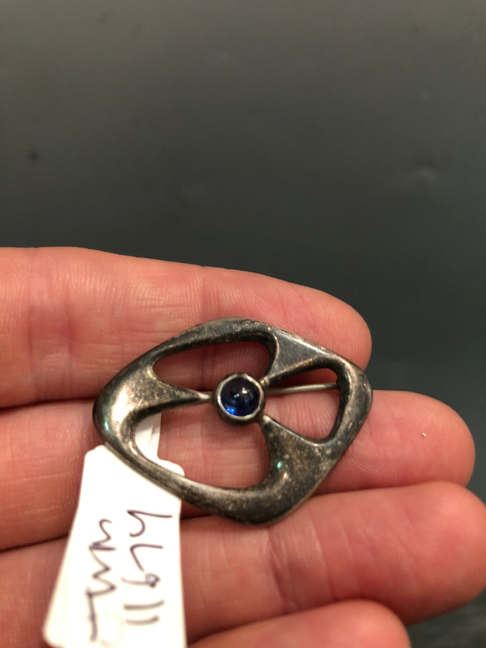 Silver Mid-Century Brooch with Gem