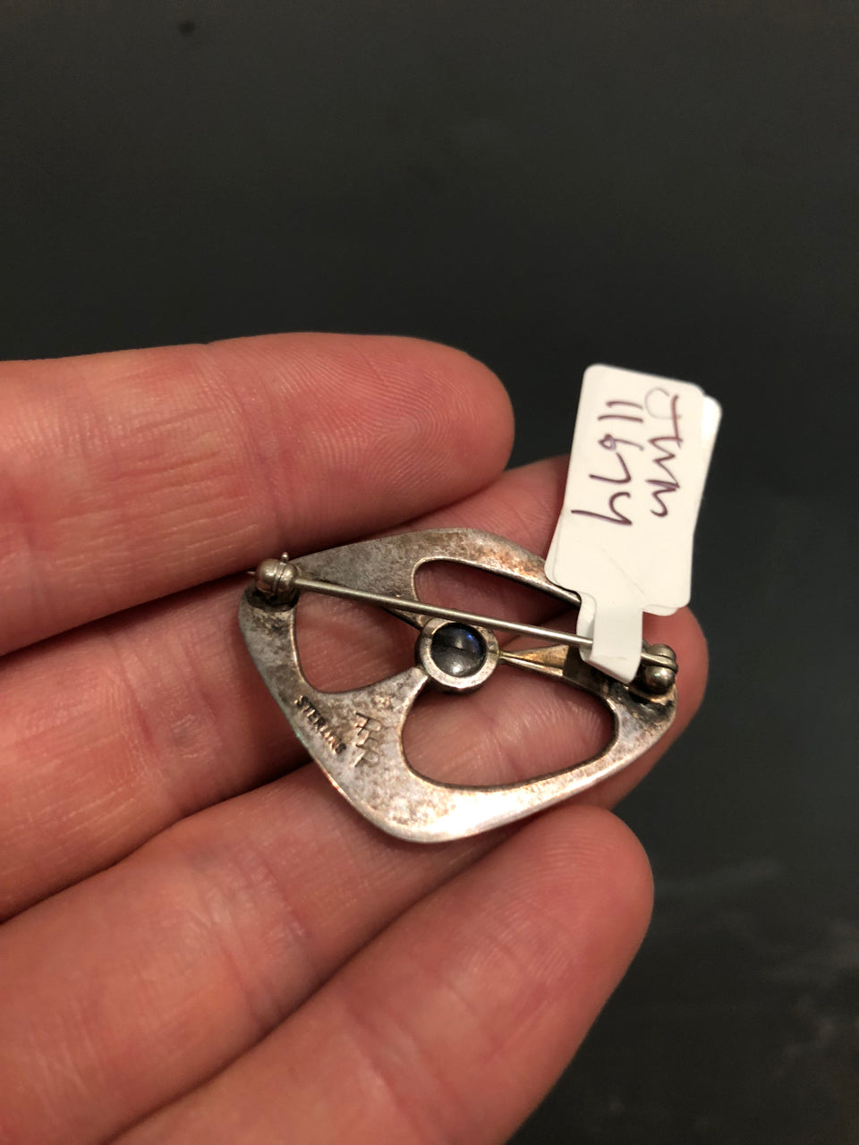 Silver Mid-Century Brooch with Gem