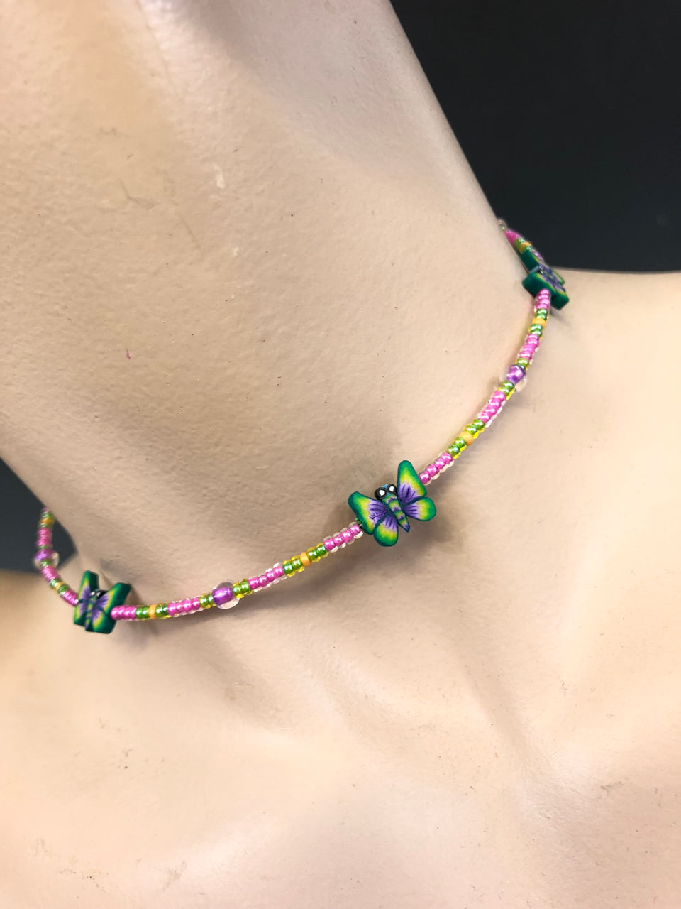 90s Beaded & Clay Choker (Butterfly Design #2)