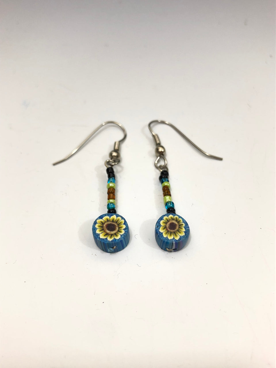 90s Beaded & Clay Drop Earrings (Blue/Yellow Design)