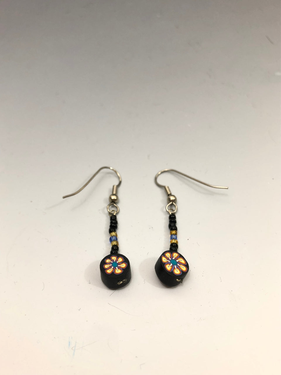 90s Beaded & Clay Drop Earrings (Black/Yellow Design)