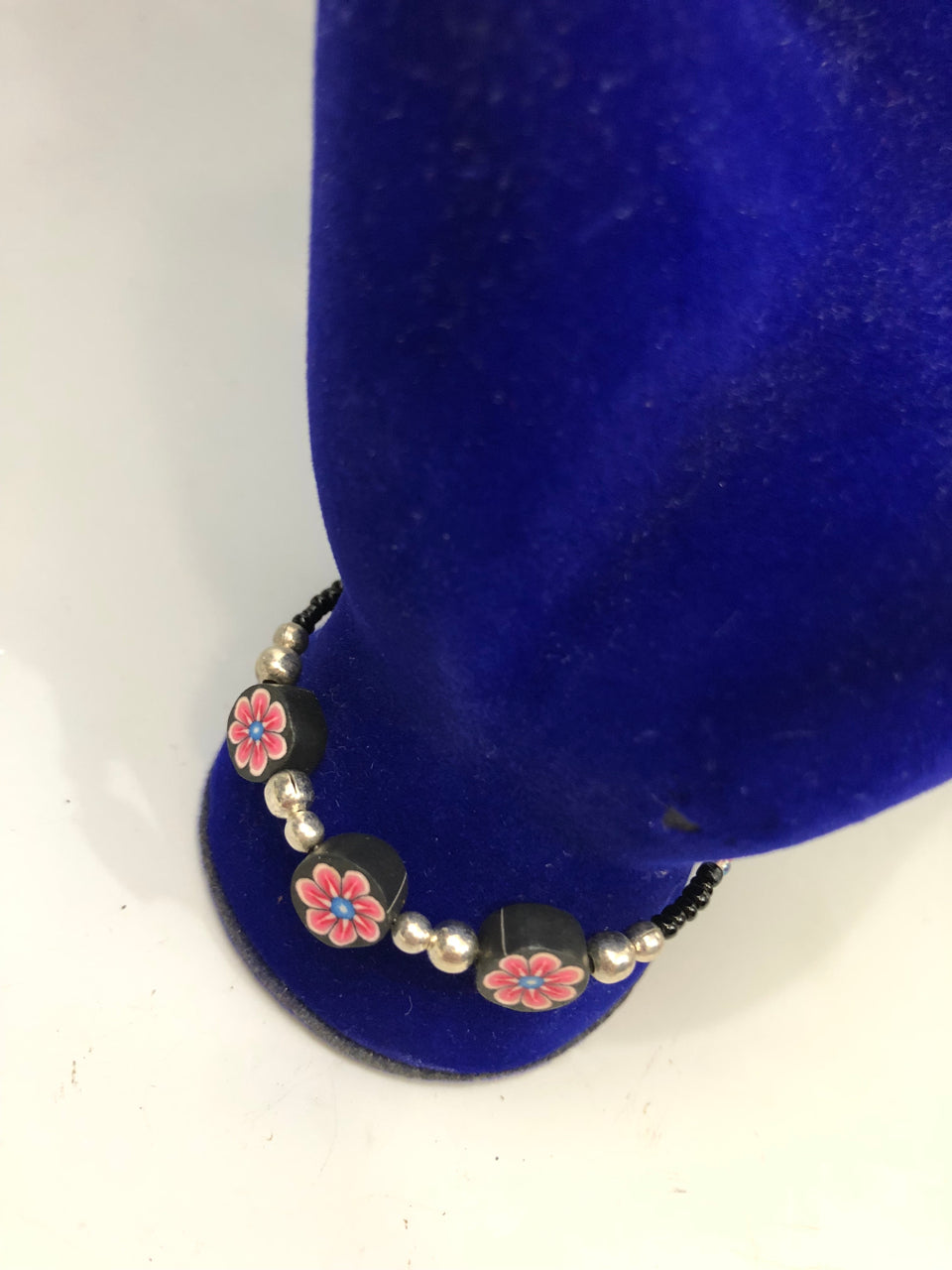 90s Beaded & Clay Bracelet (Pink Flower Design)